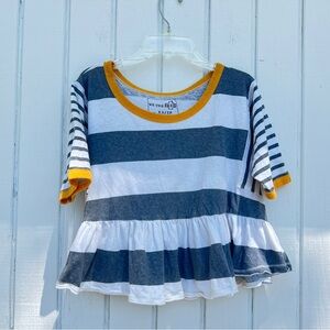 We The Free - Grey & White Striped Tee with Yellow Trim. Women’s Size XS.